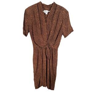 Vintage Robbie Bee 100% Silk Leopard Print Tie Waist Dress Womens Sz 8